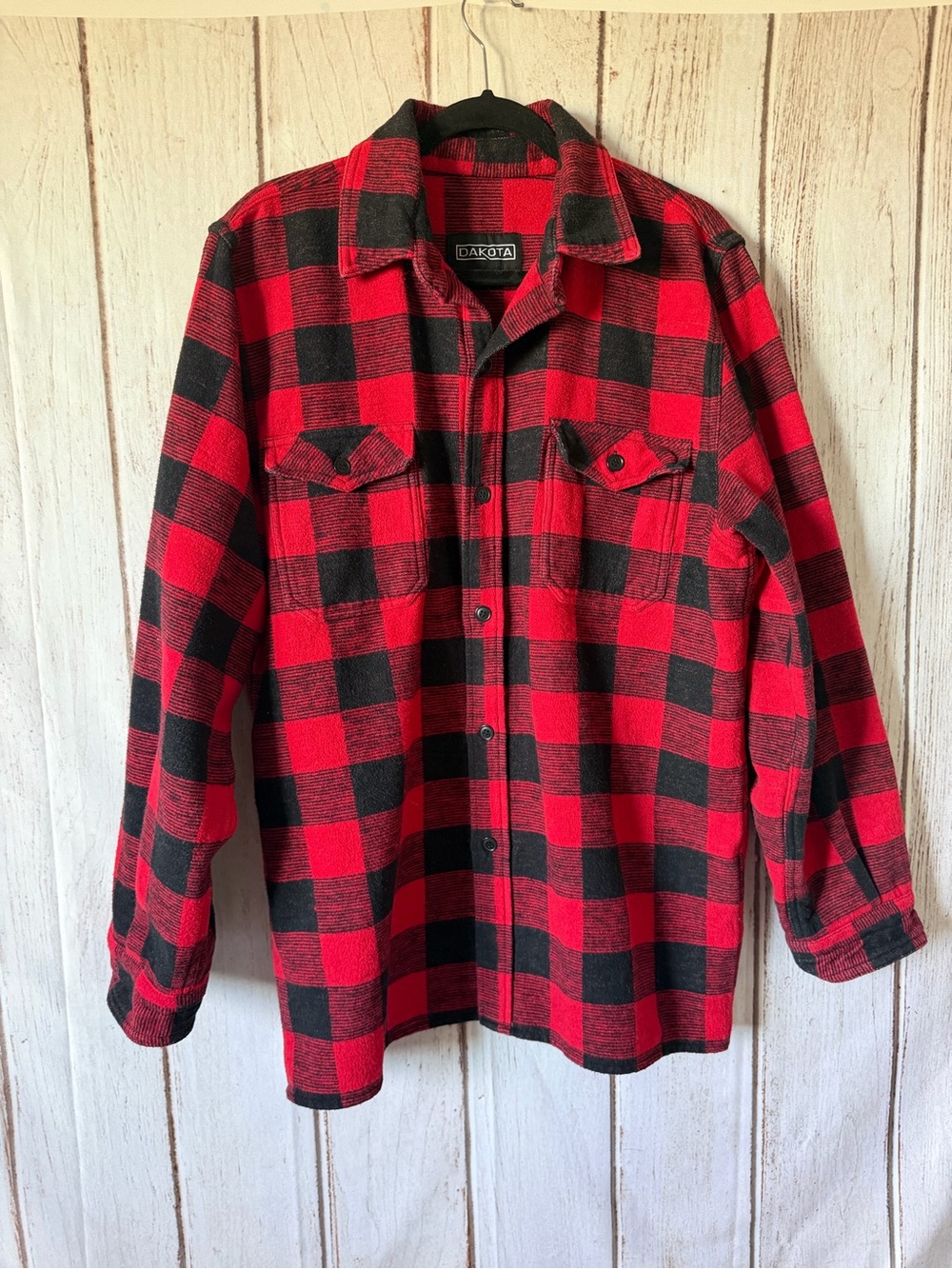 Dakota Heavyweight Flannel Shirt Red Black Buffalo Check Plaid Size Large Vented